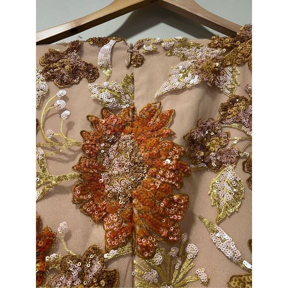 Helsi Women's Gold Sequin Floral Appliqué Kristen Mini Cocktail Dress Large NWOT - Picture 8 of 10